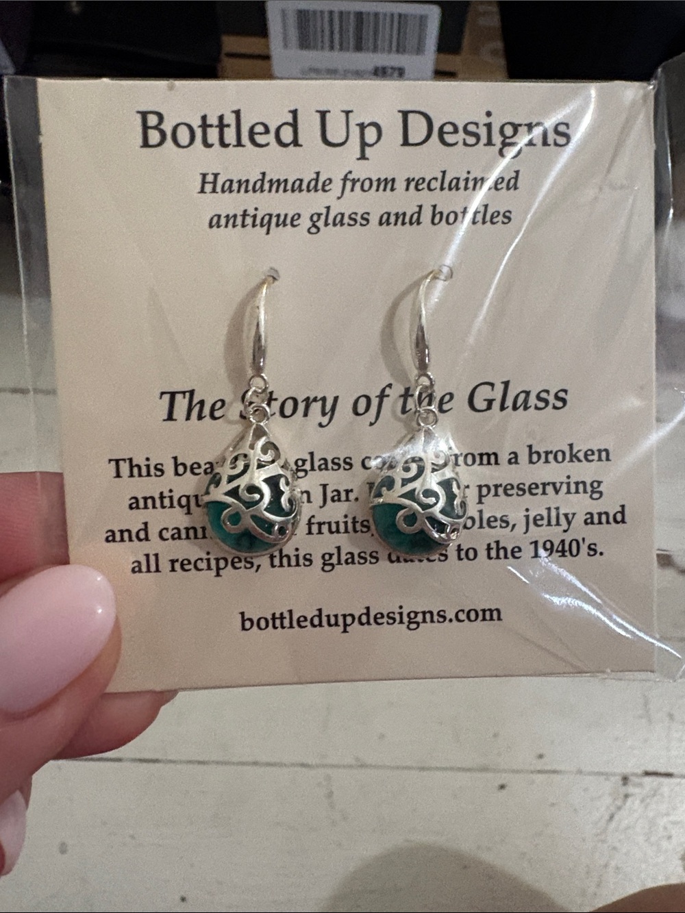 Green Glass Drop Earrings